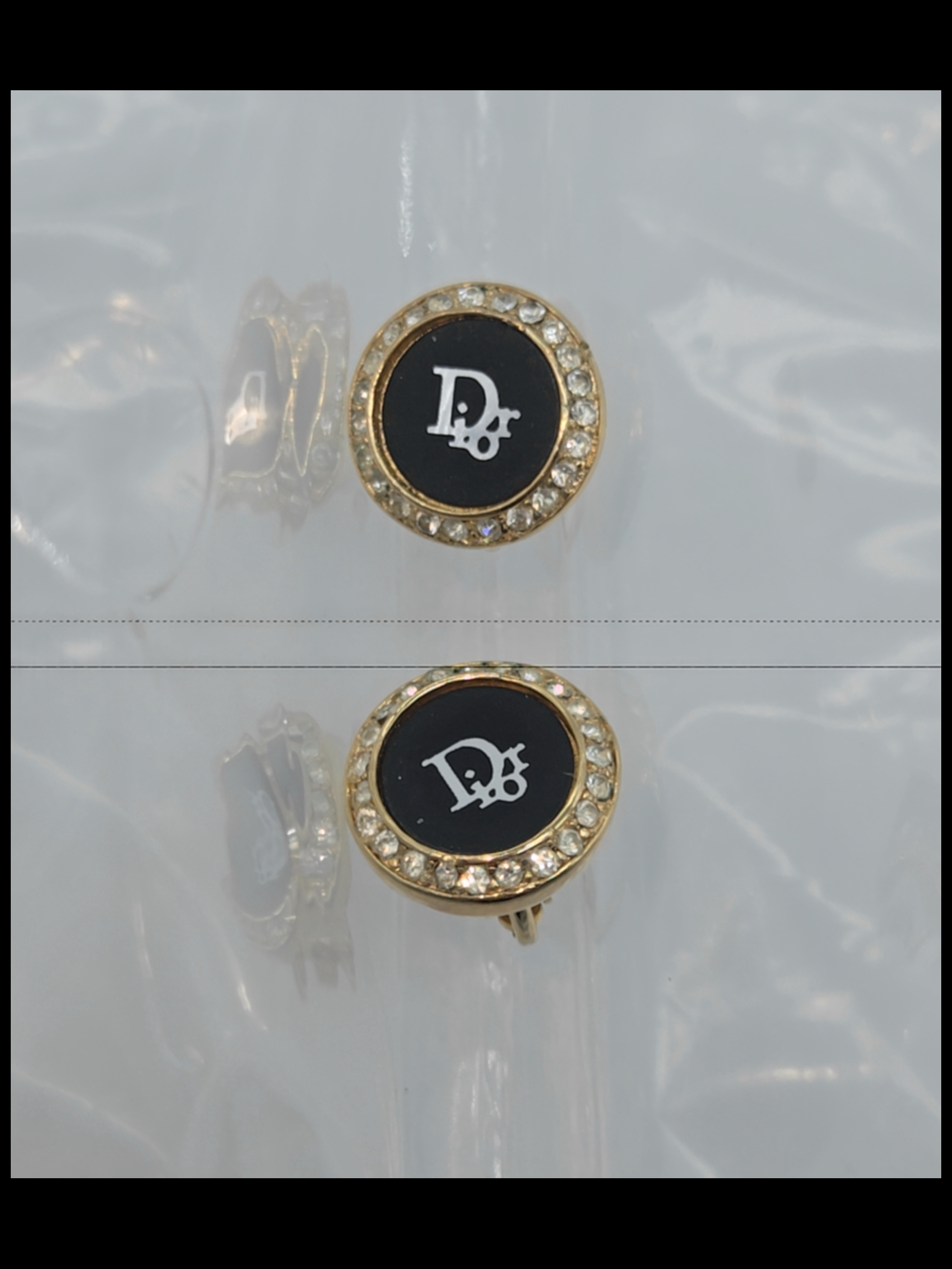 Dior Crystal-Trim Round Clip-On Earrings In Black And Gold